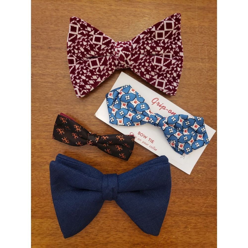Lot Of Four Vtg Bow ties Wembley Royal Rust Ormand Radiance Nyc Velvet Geometric